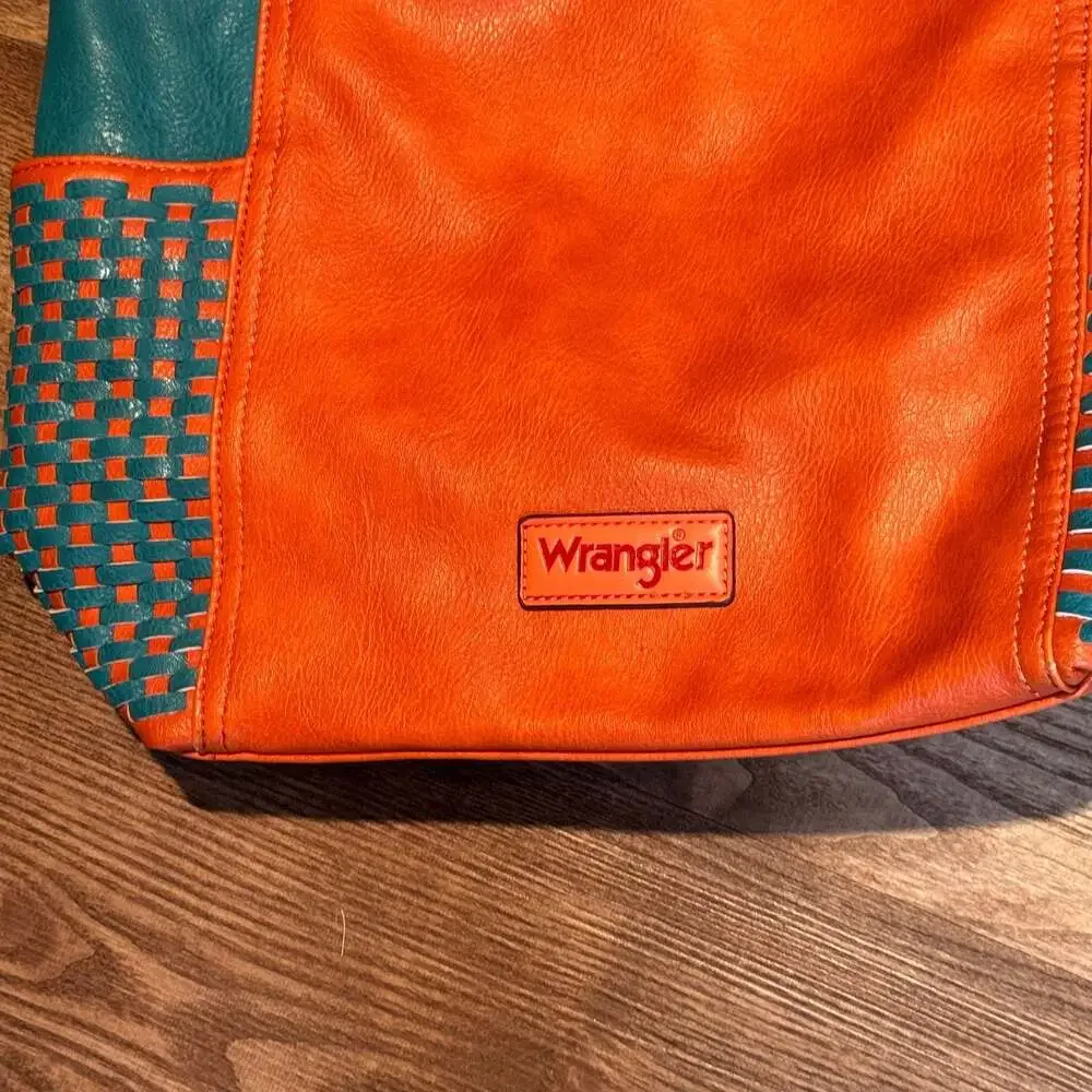 Wrangler Orange & Turquoise Tote Crossbody Shoulder Bag Western Boho